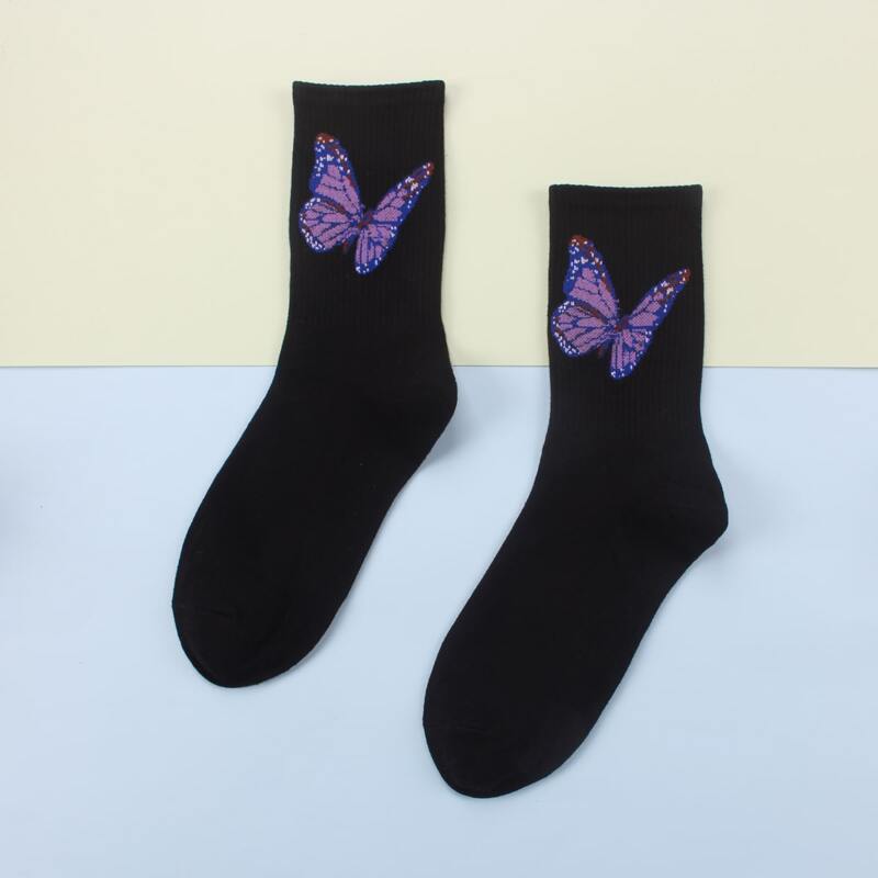

Butterfly Graphic Crew Socks, Black