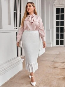 Modelyn 大碼素色荷葉邊魚尾半身裙