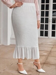 Modelyn 大碼素色荷葉邊魚尾半身裙