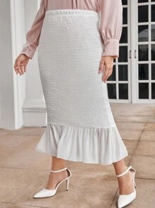 Modelyn 大碼素色荷葉邊魚尾半身裙