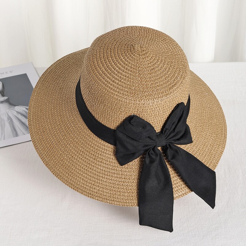 

Bow Decor Straw Hat, Brown