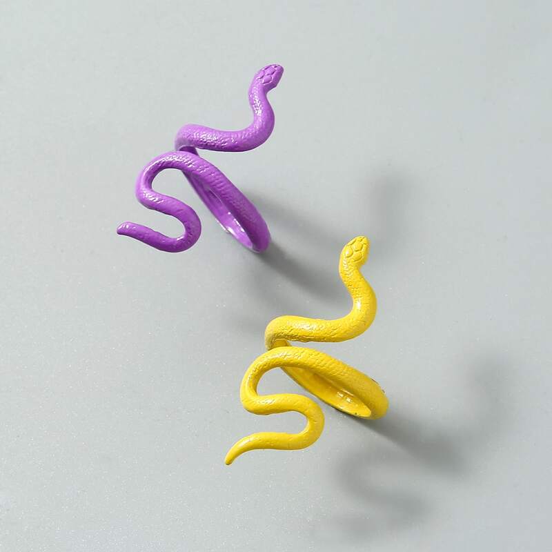 

2pcs Snake Design Ring, Multicolor