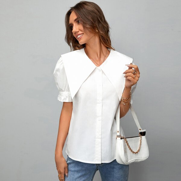 

Solid Doll Collar Blouse, White
