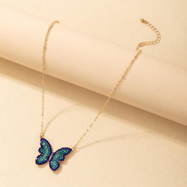

Rhinestone Butterfly Charm Necklace, Gold
