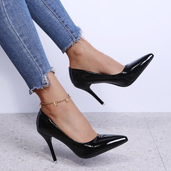 

Single Sole Stiletto Court Heels, Black