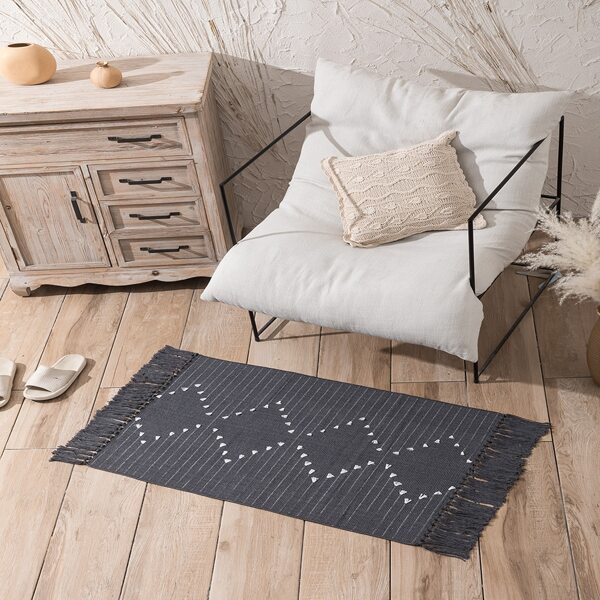 

1pc Tassel Woven Floor Mat, Grey