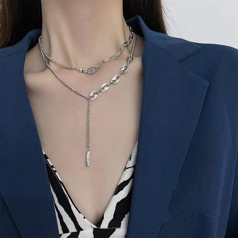 

2pcs Geo Pendant Chain Necklace, Silver