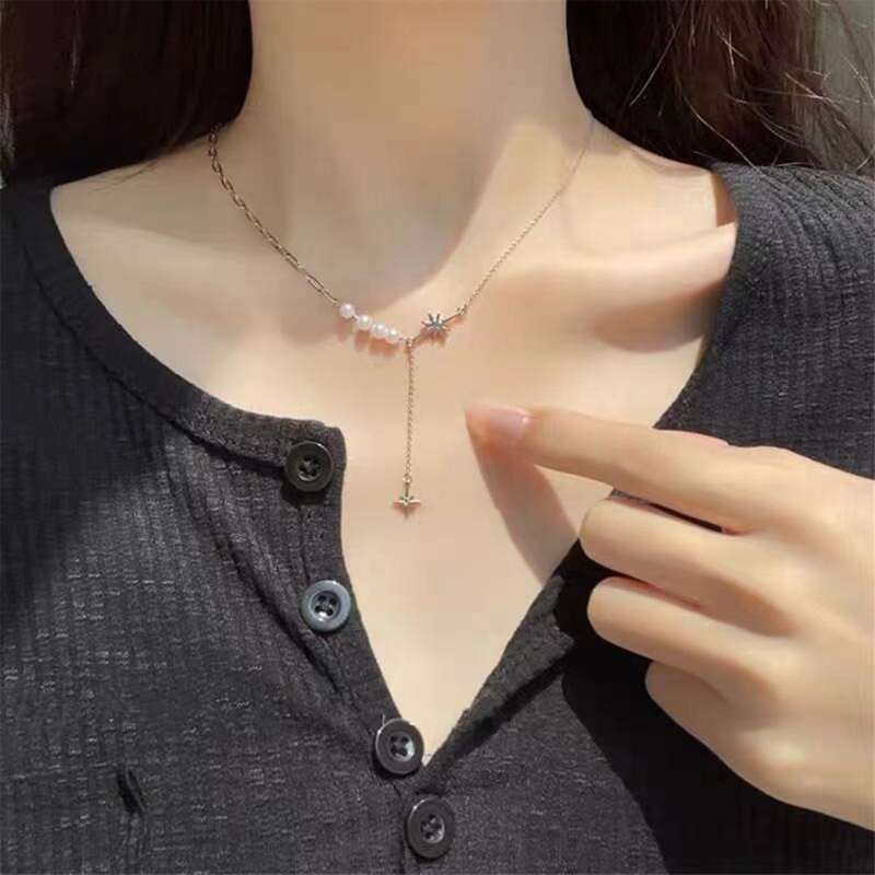

Faux Pearl Chain Necklace, Silver