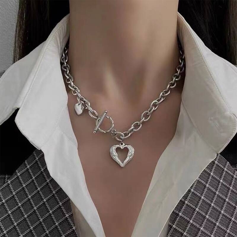 

Heart Decor Chain Necklace, Silver