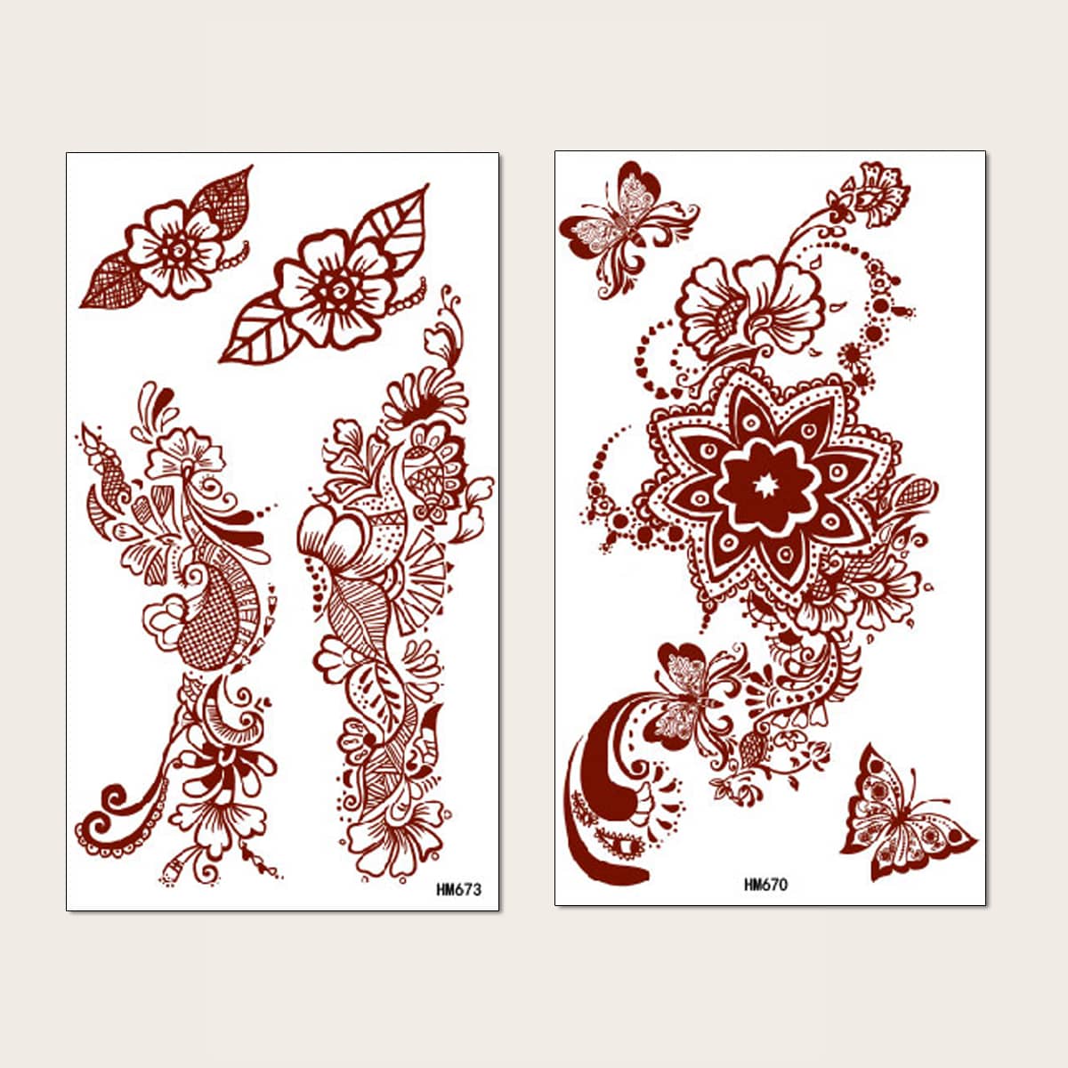 

2sheets Floral Tattoo Sticker, Red