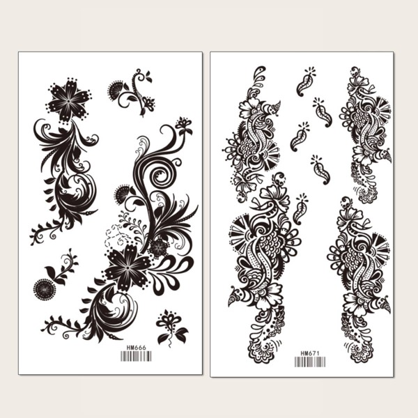 

2sheets Floral Tattoo Sticker, Black