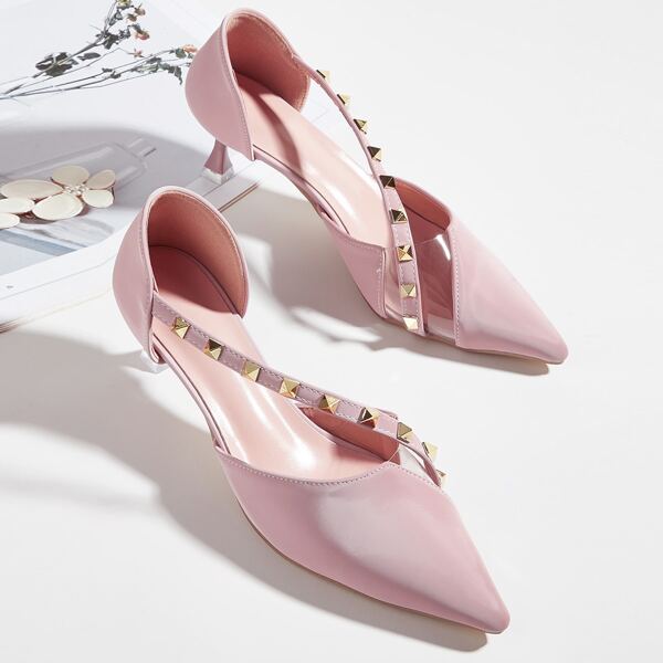 

Studded Decor Pyramid Heels, Pink