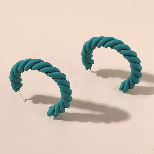 

Twist Open Hoop Earrings, Dark green