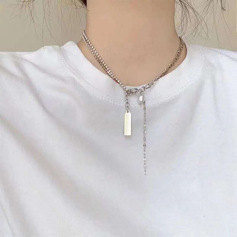 

Geo Pendant Chain Necklace, Silver