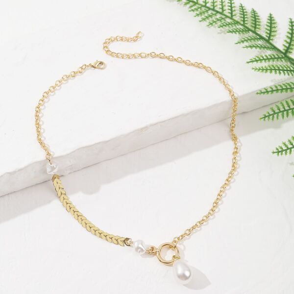 

Faux Pearl Decor Necklace, Gold