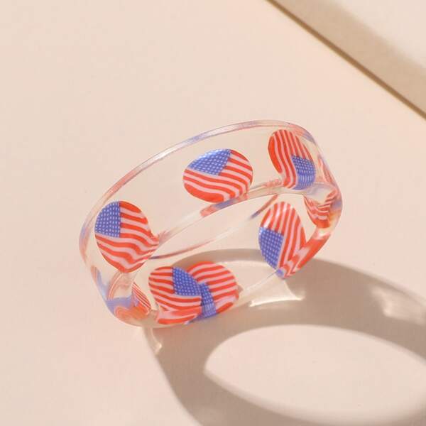 

Flag Print Round Decor Clear Ring, Multicolor