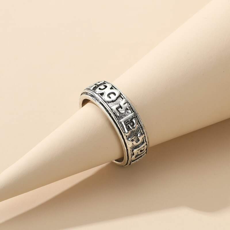 

Guys Metal Engraved Ring, Antique silver