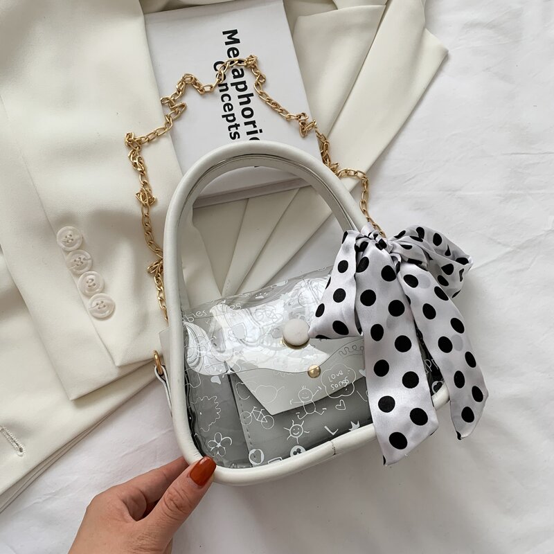 

Bow Decor Cartoon Graphic Satchel Bag, White
