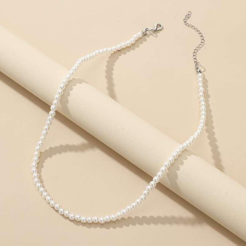 

Faux Pearl Beaded Necklace, Silver