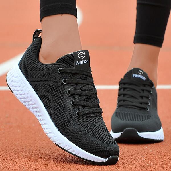 

Lace-up Front Running Shoes, Black and white