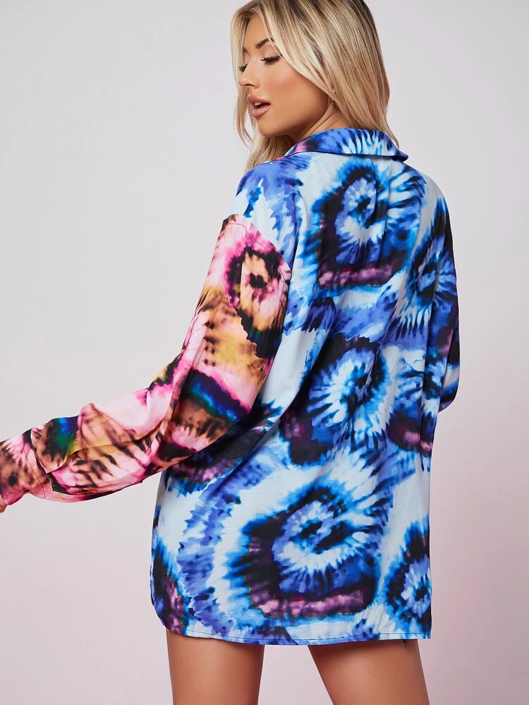 Tie-Dye Wash Button-Front Oversized Shirt