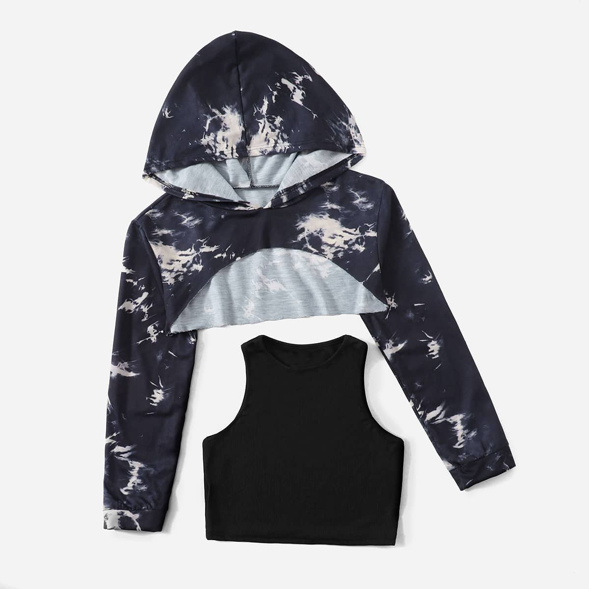 

Tie Dye Hooded Crop Top & Tank Top, Multicolor