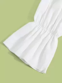 Off Shoulder Frill Trim Flounce Sleeve Crop Top - White - View 3