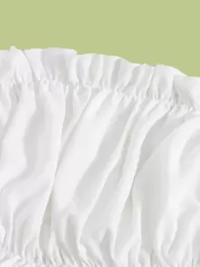 Off Shoulder Frill Trim Flounce Sleeve Crop Top - White - View 6