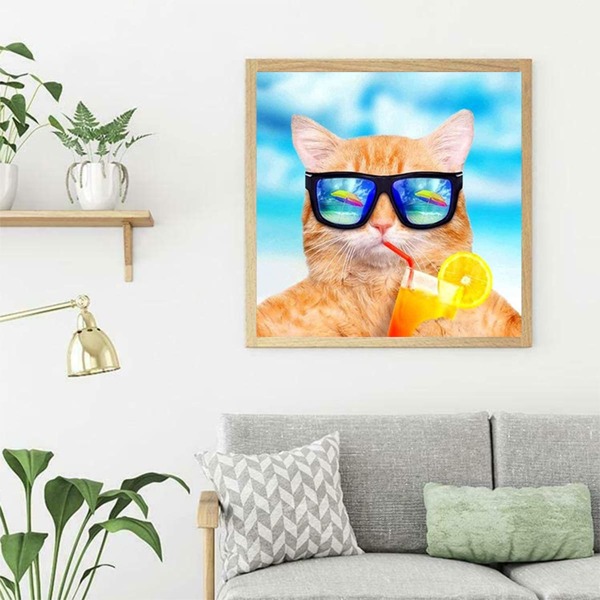 

Cat Print DIY Diamond Unframed Painting, Multicolor