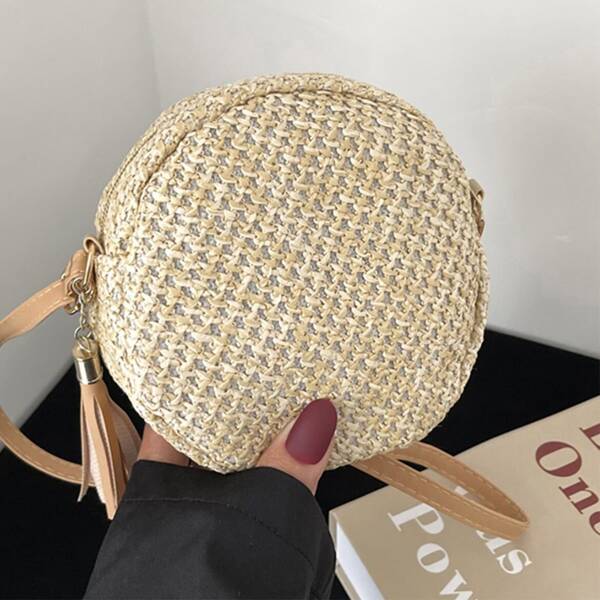 

Tassel Decor Straw bag, Beige