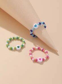 3 piezas aro con cuenta con diseño de corazón - Multicolor - Ver 1