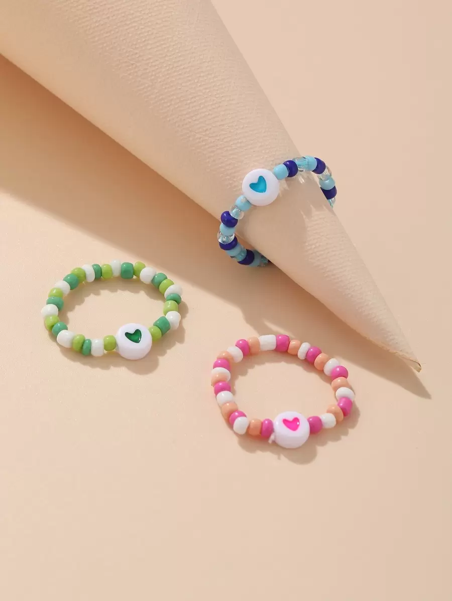 3 piezas aro con cuenta con diseño de corazón - Multicolor - Ver 1