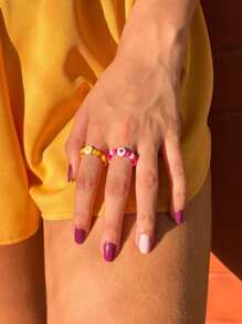 3 piezas aro con cuenta con diseño de corazón - Multicolor - Ver 2