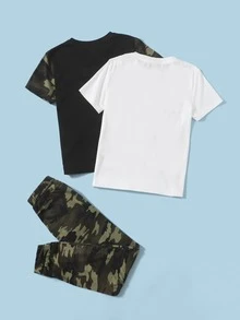 SHEIN Niños con estampado de camuflaje con estampado de letra Camiseta & Pantalones - Multicolor - Ver 2