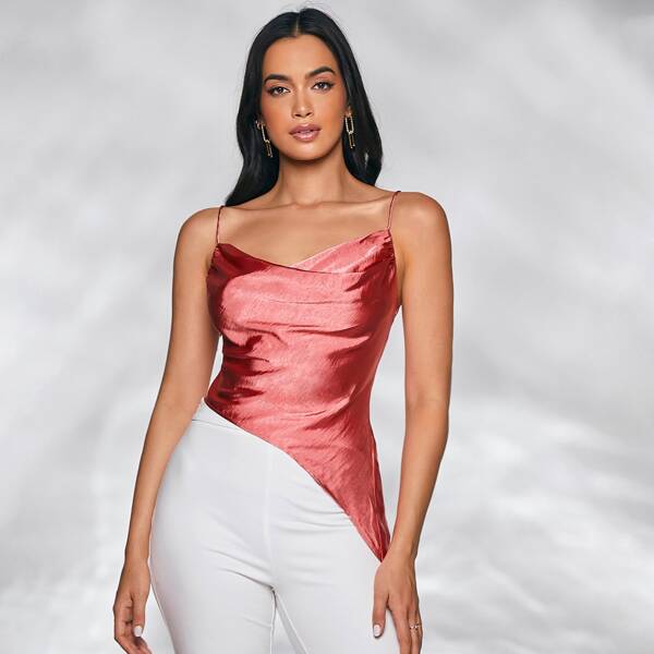 

Asymmetrical Hem Cami Top, Coral pink