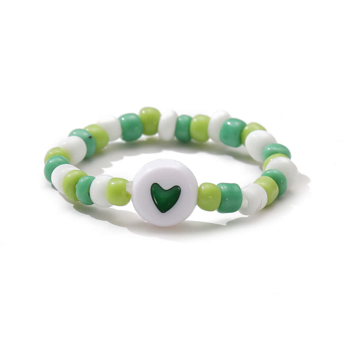 

Heart Pattern Beaded Ring, Green