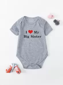 Baby Heart And Slogan Graphic Bodysuit - Grey - View 1