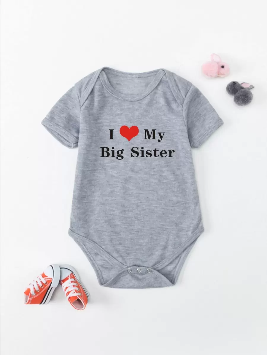 Baby Heart And Slogan Graphic Bodysuit - Grey - View 1