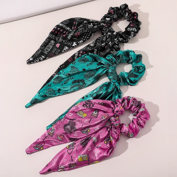 

3pcs Cartoon Graphic Scarf Hair Tie, Multicolor