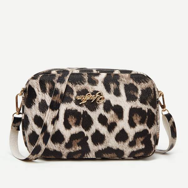 

Leopard & Letter Graphic Square Bag, Multicolor