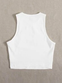 Muchica 標語圖案短款背心 - 白色 - 查看 4