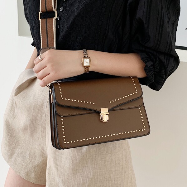 

Studded Crossbody Bag, Coffee brown