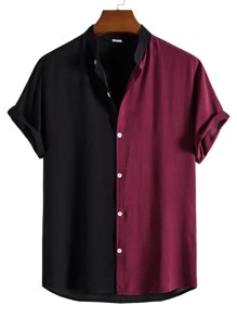 Manfinity Homme 男士雙色前排扣襯衫 - 彩色 - 查看 1