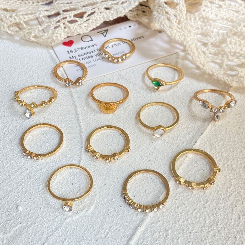 

12pcs Rhinestone Decor Ring, Gold