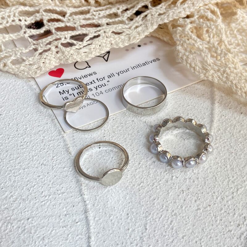 

5pcs Geo Decor Ring, Silver