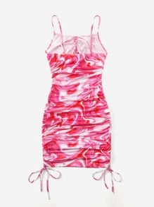 SHEIN ICON Vestido de tirantes con estampado de mármol bajo con cordón - Rosa - Ver 2