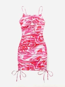 SHEIN ICON Vestido de tirantes con estampado de mármol bajo con cordón - Rosa - Ver 3