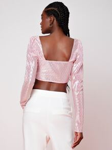 Penelope Ping Tie Front Crop Top - Baby Pink - View 2