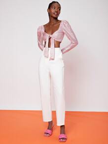 Penelope Ping Tie Front Crop Top - Baby Pink - View 3