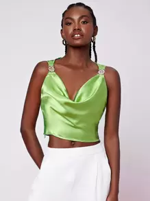 Penelope Ping 堆堆領緞面短款背心 - 青檸色 - 查看 1